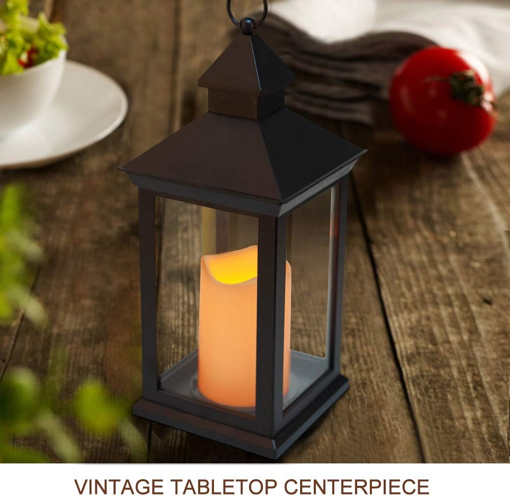 Bright Zeal 14 Inch Decorative Candle Lantern Black Outdoor Lanterns With Timer Candles - IP44 Waterproof Vintage Lanterns Battery Powered LED Hanging Decorative Lanterns For Wedding Indoors Tabletop: Home Improvement