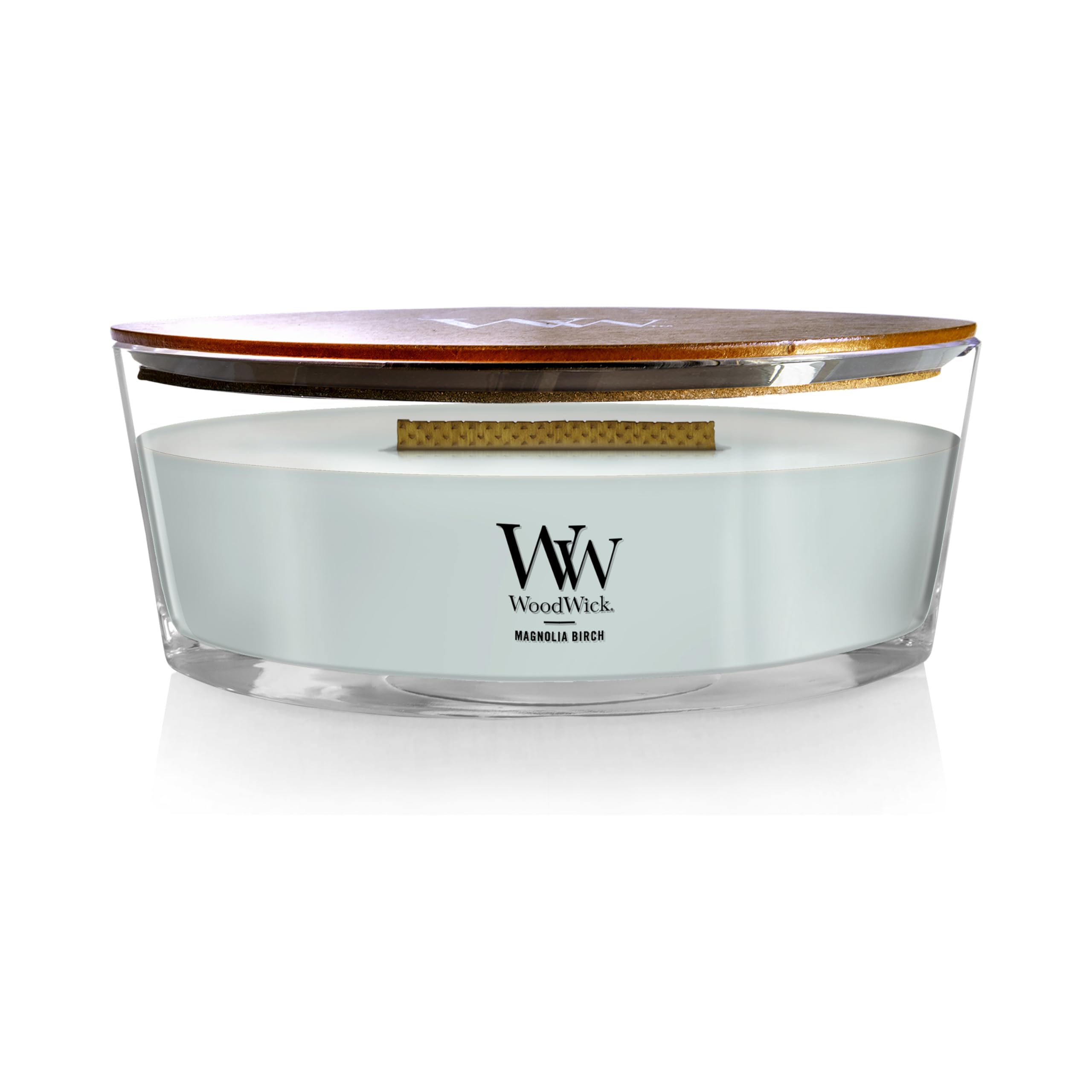 WoodWick Magnolia Birch Holiday Candle Gifts for Women and Men, 16 oz Ellipse Candle with Crackling Wick