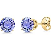 Gem Stone King Gemstone Birthstone Stud Earrings for Women Men | 18K Yellow Gold Plated Silver | Round 6MM | Fine Jewelry Gifts for Her Him Mom Dad Wife