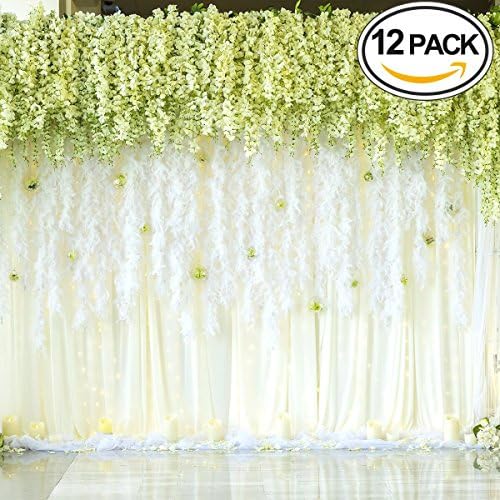 XGpie 12 Piece 3.6 Feet Artificial Silk Wisteria Vine Rattan Hanging Flower for Party Home Wedding Decor