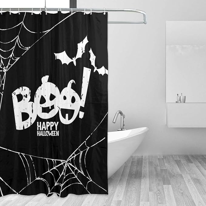 Amazon Com Happy Halloween Boo Bat And Watercolor Spiderweb Shower Curtain Waterproof Bathroom Decor 72x72 Inch Home Kitchen