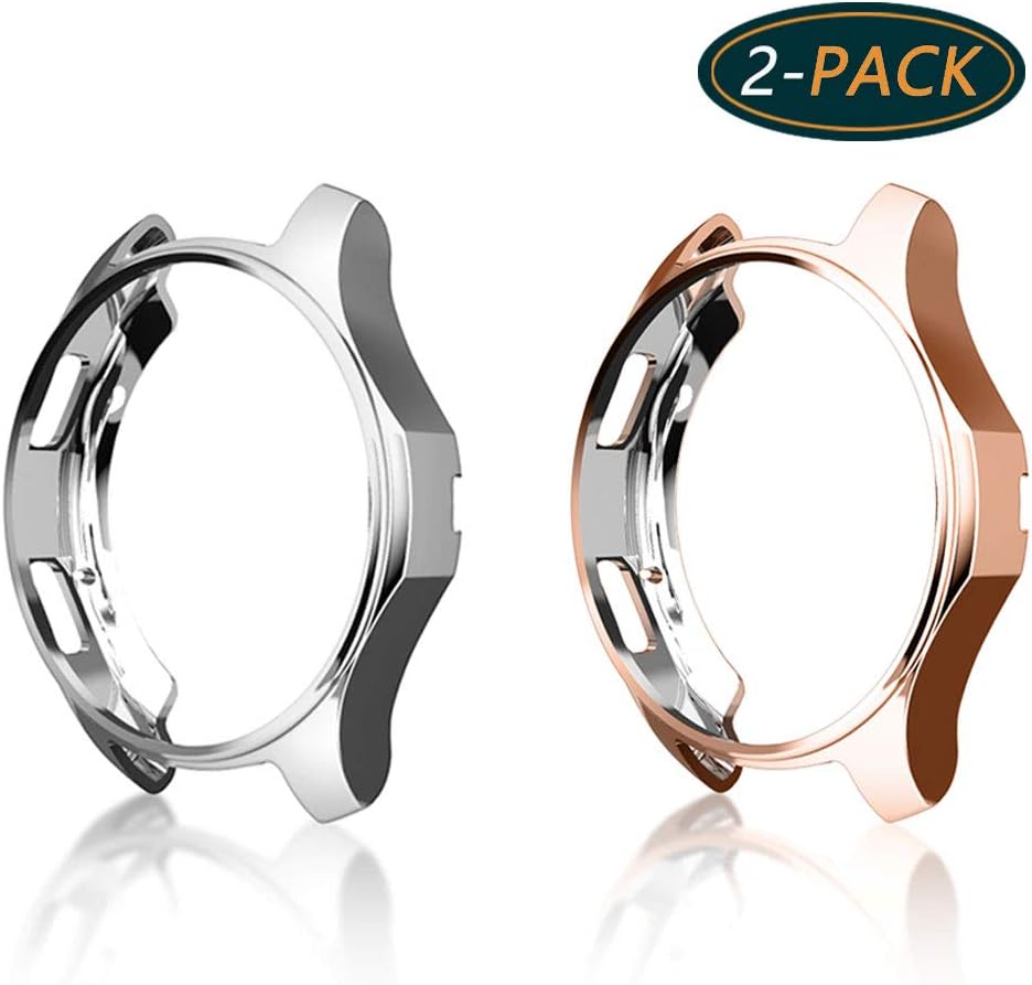 [2-Pack] KPYJA Case for Samsung Gear S3 Frontier 46mm, Shock-Proof and Shatter-Resistant Protective TPU Cover for Samsung Gear S3 Frontier SM-R760/Galaxy Watch SM-R800(Silver+Rose Gold)