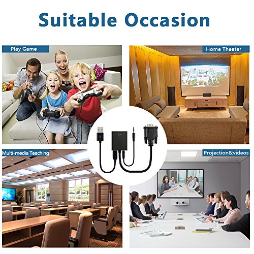 VGA to HDMI, Urgod VGA Male to HDMI Female Adapter with 1080P HD Video Converter Cord with 3.5mm Audio Cable & USB Power Cable For Old PC to New TV/Monitor/Projector with HDMI - Thumbnail 6