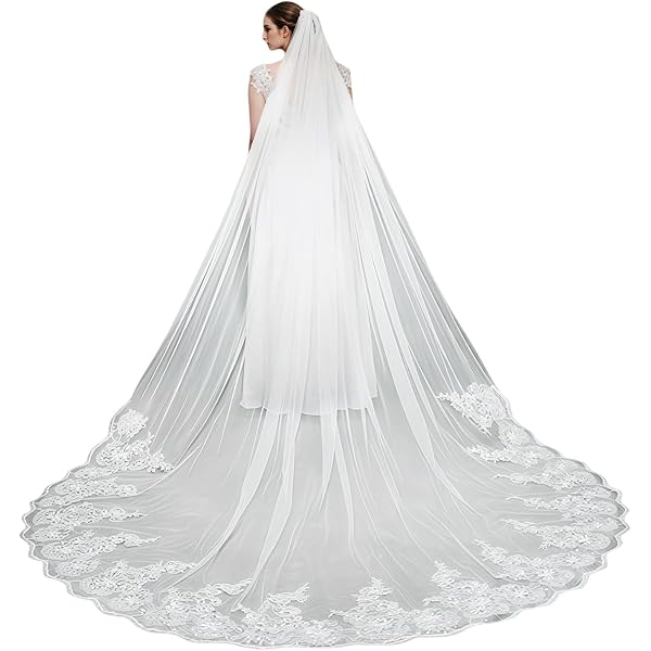 Xuyudita Womens 1 Tier Long Cathedral Lace Applique Wedding  display picture 1