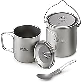Lixada Titanium Pot, Camping Pot Titanium Cup Tianium Backpacking Pot with Partable Foldable Handles for Outdoor Camping Hiki