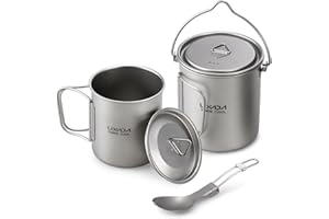 Lixada Titanium Pot, Camping Pot Titanium Cup Tianium Backpacking Pot with Partable Foldable Handles for Outdoor Camping Hiki