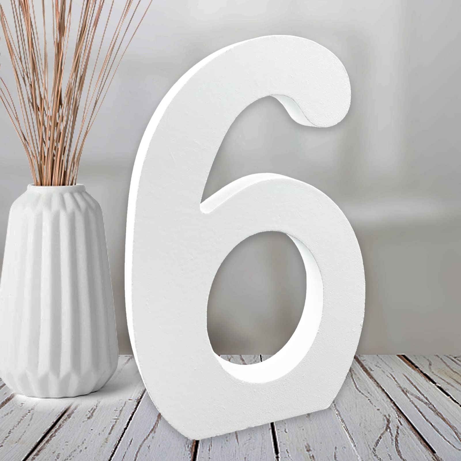 Aruatu 6 Inch White Wood Numbers Unfinished Wood Numbers for Wall Decor Decorative Standing Numbers Slices Sign Board Decoration for Craft Home Party Projects (6)