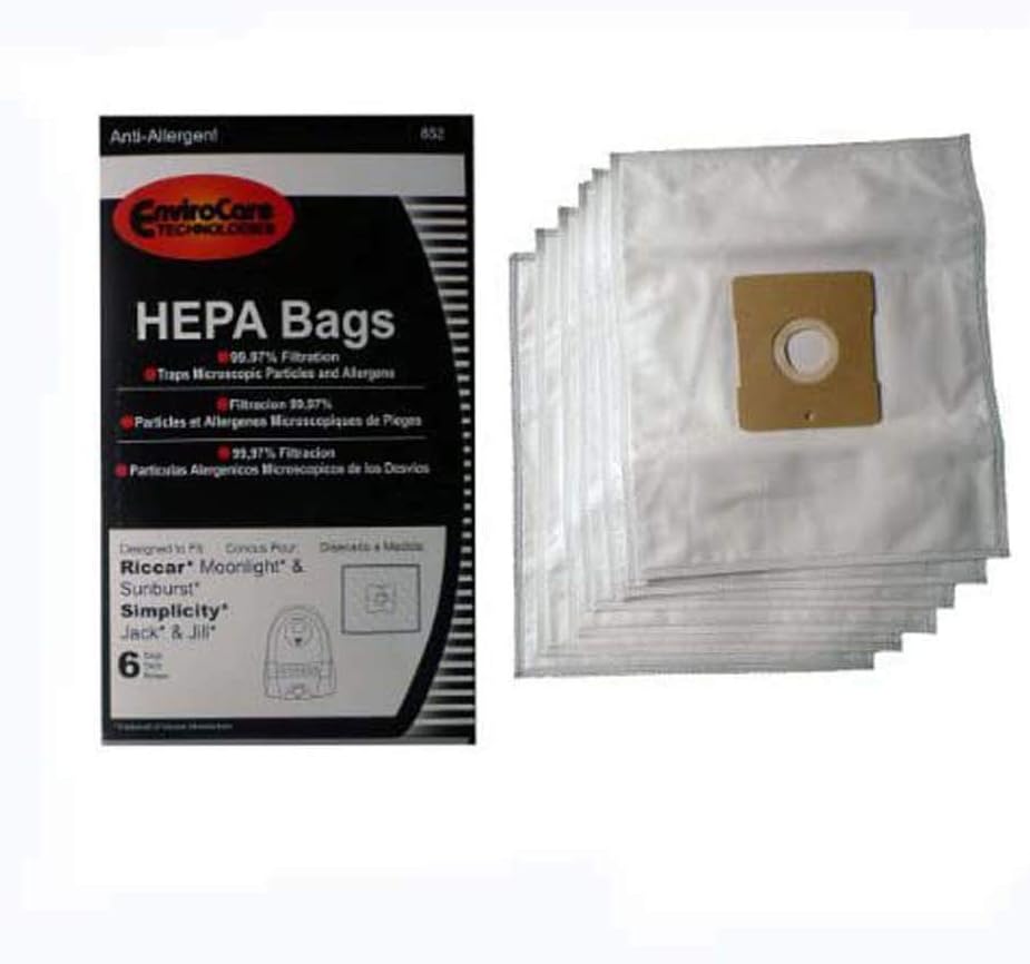 Replacement Part For Riccar Simplicity Moonlight Jack and Jill Type Z Vacuum Cleaner Pizzazz Replacement Paper Bags 6PK # 852