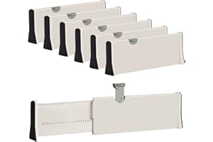 JONYJ Drawer Dividers Organizer 6 Pack, Adjustable Separators 4" High Expandable from 11-17" for Bedroom, Bathroom, Closet, Clothing, Office, Strong Secure Hold, Foam Ends, Locks in Place