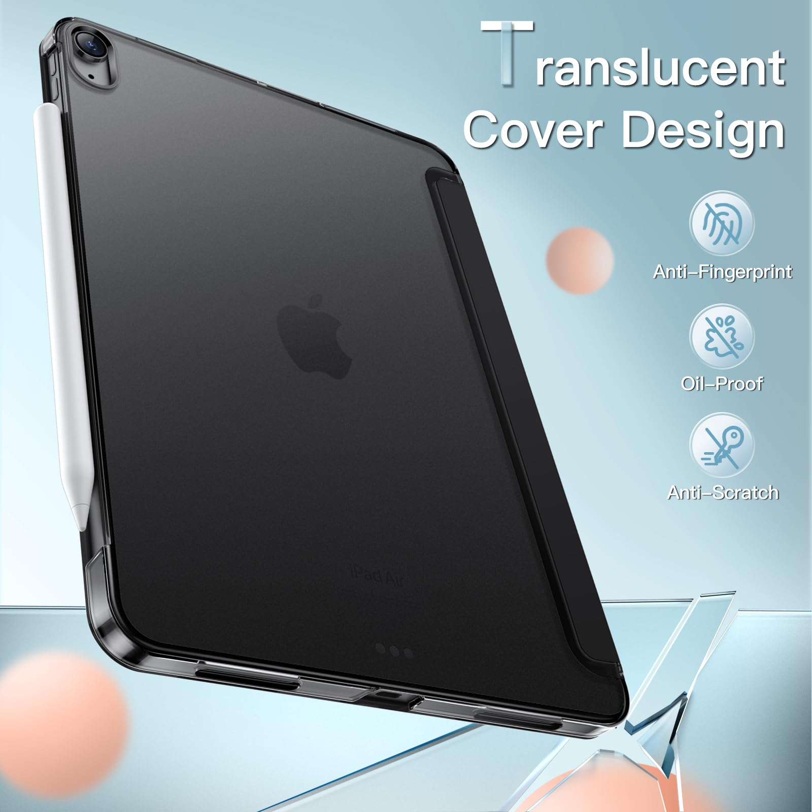 JETech Case for iPad Air 11-Inch M3/M2 (2025/2024), iPad Air 5/4 (2022/2020 5th/4th Generation 10.9-Inch), Slim Stand Hard Back Shell Cover with Auto Wake/Sleep (Black)