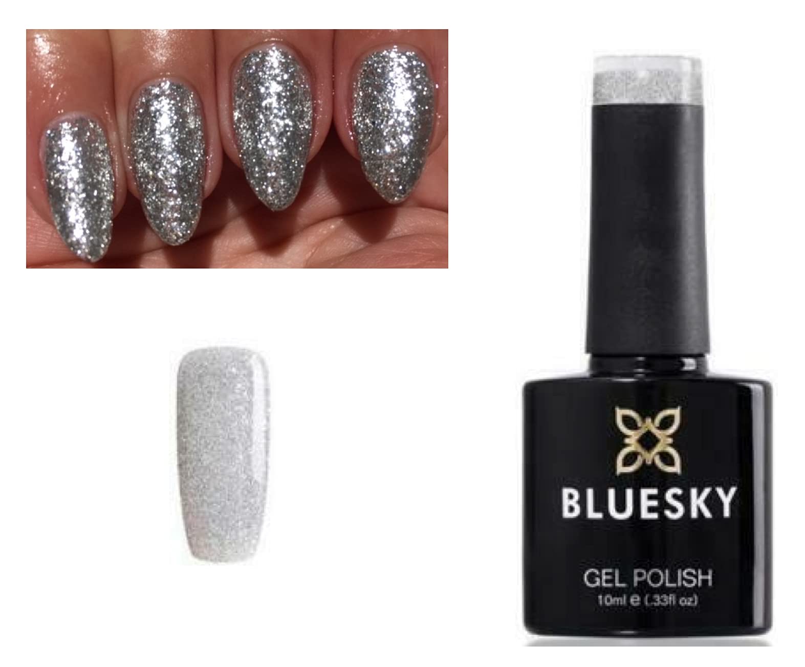 Bluesky Nail Gel Polish Silver Glitter Luxury Silver Chunky Glitter KD32 UV LED Soak Off