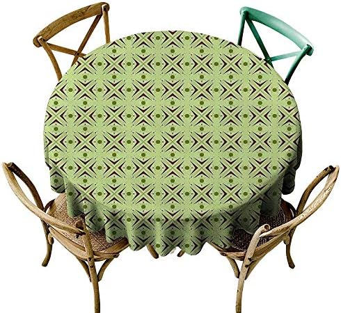 Wendell Joshua Party Tablecloth 54 inch Mid Century,Atomic Form with Boomerang Details Dots and Crossed Lines,Apple Green Plum Bondi Blue Polyester Fabric Table Cloth