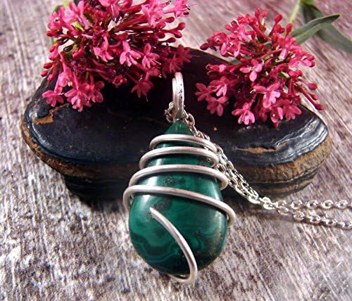 STONE OF TRANSFORMATION MALACHITE PENDANT NECKLACE STERLING SILVER SS REIKI #1