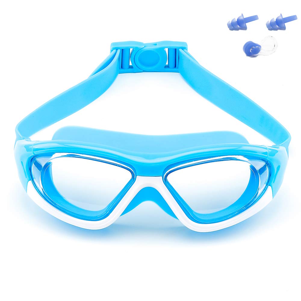 SIMAKARA Swimming Goggles Kids 6-14, Boys and Girls Swimming Goggles Age from 3 to 15 Years Old, Wide Vision, Anti-Fog, Waterproof, No Leaking, UV Protection-with FREE Case,Nose Clip Ear Plugs