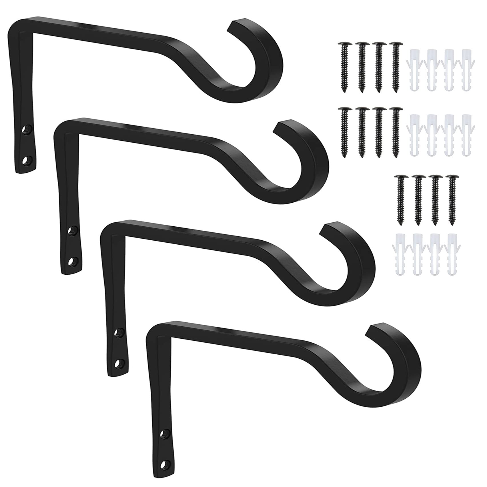 POTWPOT Heavy Duty Hanging Basket Brackets, 15.2 cm (6 Inch) | 4 Pack Extra Strong Wall Mount Plant Hanger for Flower Basket Plants Bird Feeder Wind Chimes, Outdoor & Indoor