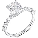 MDFUN 18K White Gold Engagement Rings Promise Ring for Women Wedding Eternity Bands Round/Oval Cubic Zirconia Size 5-10