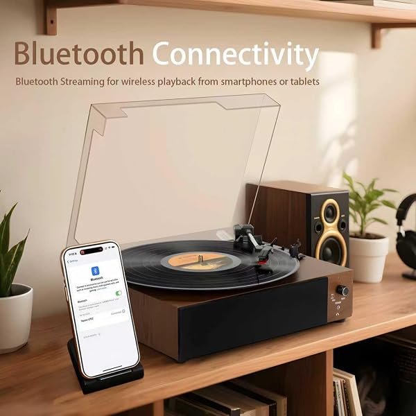 PORTABLE BLUETOOTH VINYL RECORD PLAYER TURNTABLE WITH BUILT-IN SPEAKERS, RECHARGEABLE, MULTIPLE SPEEDS (33/45/78 RPM) – RETRO VINTAGE DESIGN FOR HOME & GIFTS