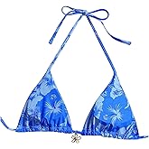 Milumia Floral Halter String Triangle Bikini Top for Women Bathing Suit Swim Top