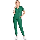Eadflie Scrubs for Women Set - 8-Pocket V-Neck Scrub Uniform, Stretch Jogger Pants, Medical Workwear for Nurses, Pet Care