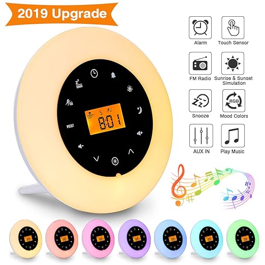 Elfeland Wake Up Light LED Lichtwecker Tageslichtwecker Nachtlicht FM-Radio, Sonnenaufgangfunktion, Audio-Verbindungsfunktion