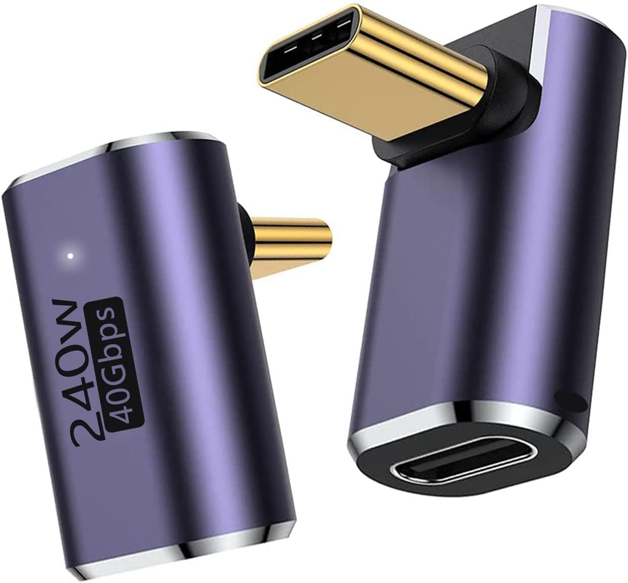 YUNKOZAND USB C 90 Degree Adapter,USB C Right Angle Adapter with 40 Gbps PD 240W 8K@60hz Video Charge,Compatible for MacBook Pro/Air,Steam Deck,Switch,VR and More Type C Devices (A-2 Pack)