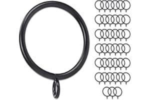 CUNHUY 40 PCS 1.5-Inch Curtain Rings, Black Eyelet Drapery Rings Can Fit Up to 1.4-Inch Curtains Rod
