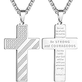 DuoDiner Valentines Day Gifts for Him -18+2 Inch Cross Necklace Bible Verse Stainless Steel American Flag Pendant Chain for Men Boys Cross Jewelry Gift