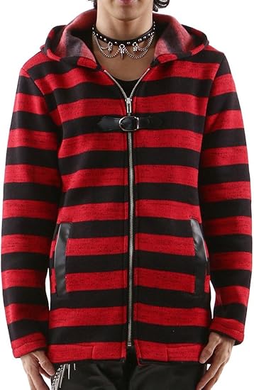 Amazon ボーダー ニット ゴシック パーカーヴィジュアル系 V系 ファッション Ll レッド トレーナー パーカー 通販