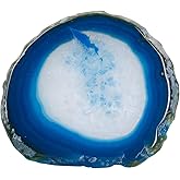 dssmboom Set of 2 Polished Agate Slice Coasters Geode Slab Place Cards for Wedding, Irregular Agate Stone Slab Decoration for Home Office, Blue