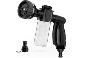 OUTWAY Garden Hose Nozzle, High Pressure Spray Gun Nozzle, 8 Spray Patterns for Watering Plants, Lawn, Patio, Cleaning, Showering Pet with 3.5oz/100cc Soap Dispenser Bottle