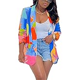 NRTHYE Womens Casual Blazer Jacket Multicolor Long Sleeve Open Front Work Office Blazer Jacket