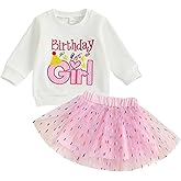 SAYOO Toddler Baby Girls Birthday Outfits Birthday Girl Embroidery Letter Sweatshirt Tops+Donut Rainbow Tutu Skirt Clothes