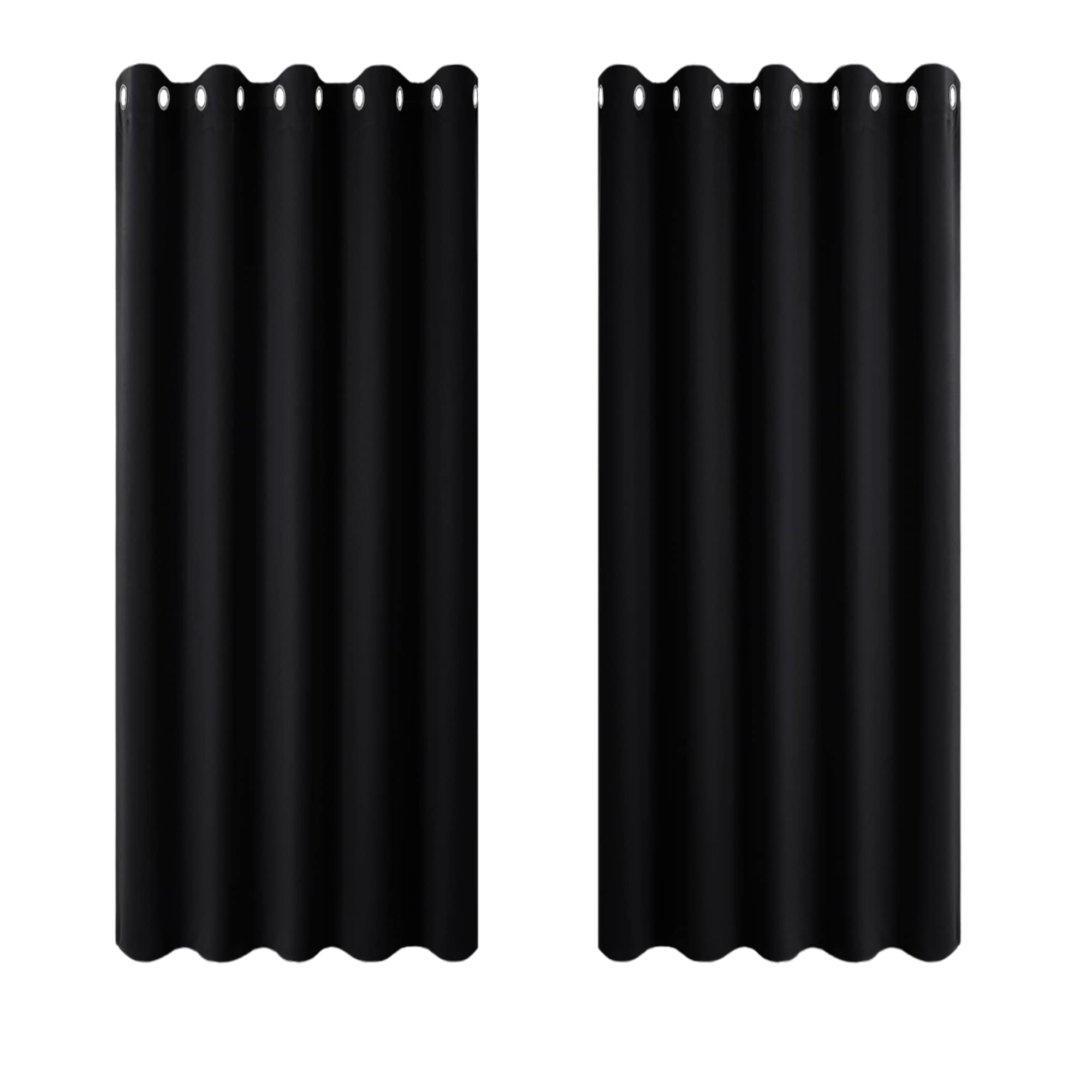 PONY DANCE Shading Blackout Curtains - Block Out Thermal Curtains for Bedroom Shades Eyelet Top Wide Window Covering for Kitchen Halloween Decor, 66 Inch Width by 54 Inch Depth, 2 Panels, Black