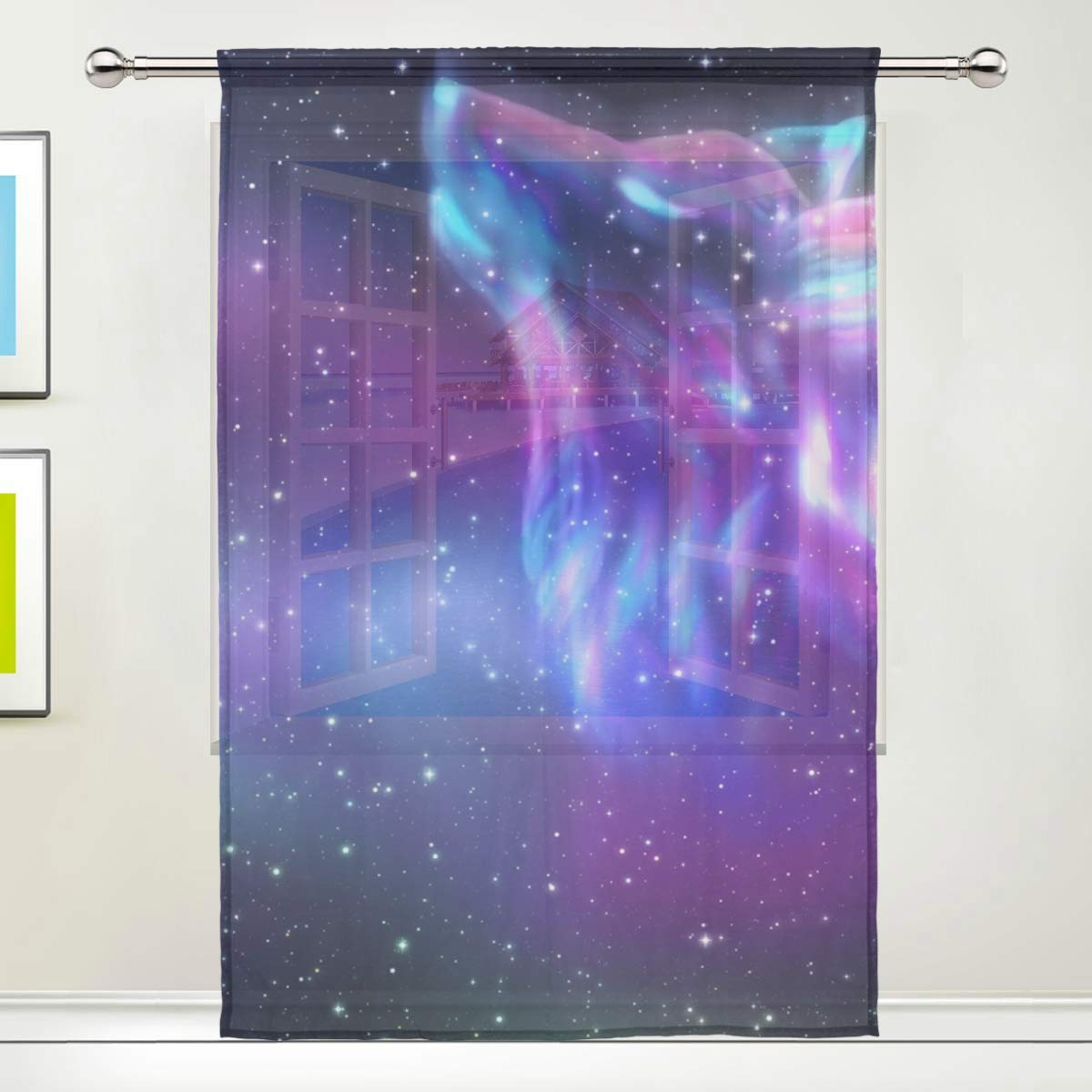 Sheer Curtain Galaxy Star Animal Wolf Voile Window Curtain Drapes for Living Room Bedroom Door Kitchen 55x78 inches, 1 Panel