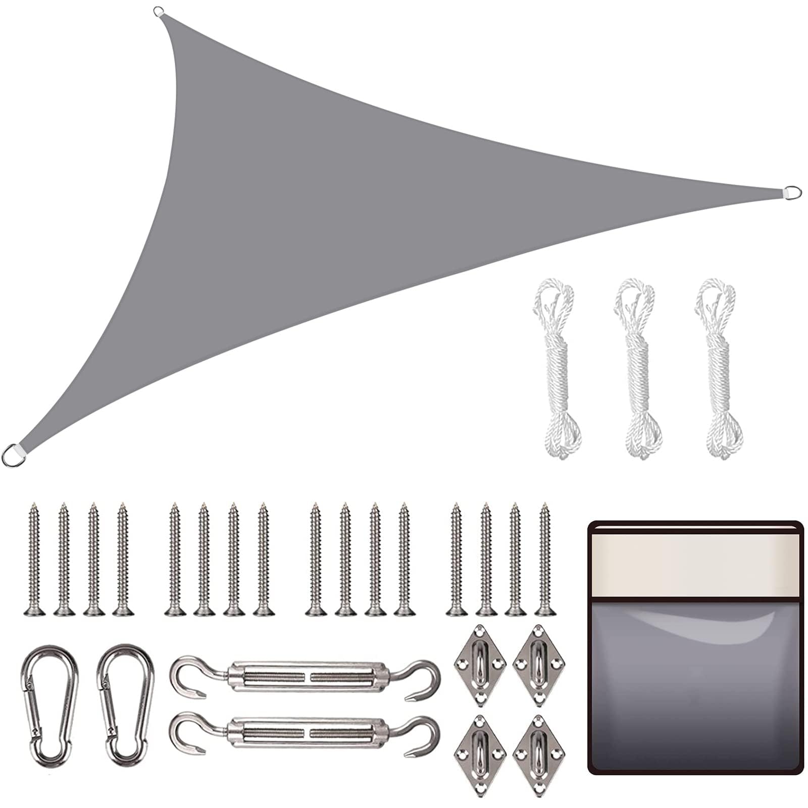 Yeahmart Sun Shade Sail Triangle 5x5x5m with Fixing Kit Waterproof Anti-UV Sunscreen Awning Canopy 98% UV Block for Outdoor Garden Patio Party Backyard Yard Camping with Free Rope, Light Grey