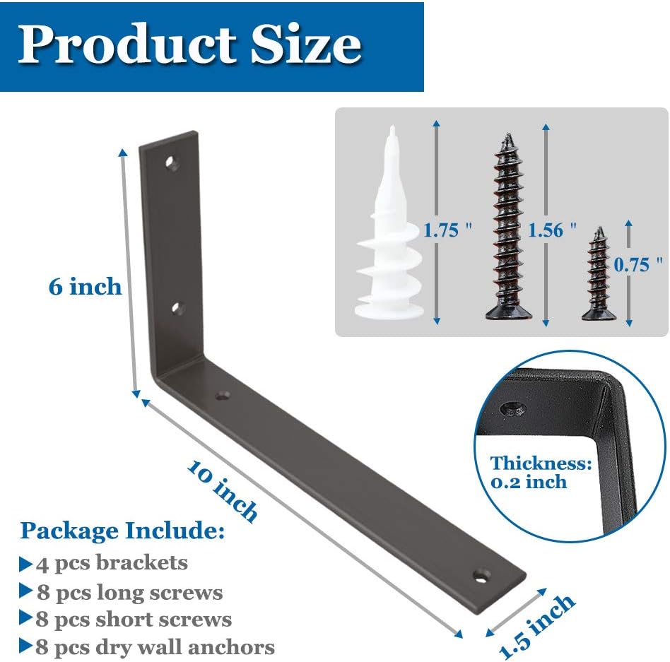 Shelf Brackets 10 Inch L Brackets Heavy Duty Gold Wall Brackets for Shelves Rustic Industrial Metal Wall Hanging Bracket for DIY Opening Shelves Screws Included: Home Improvement