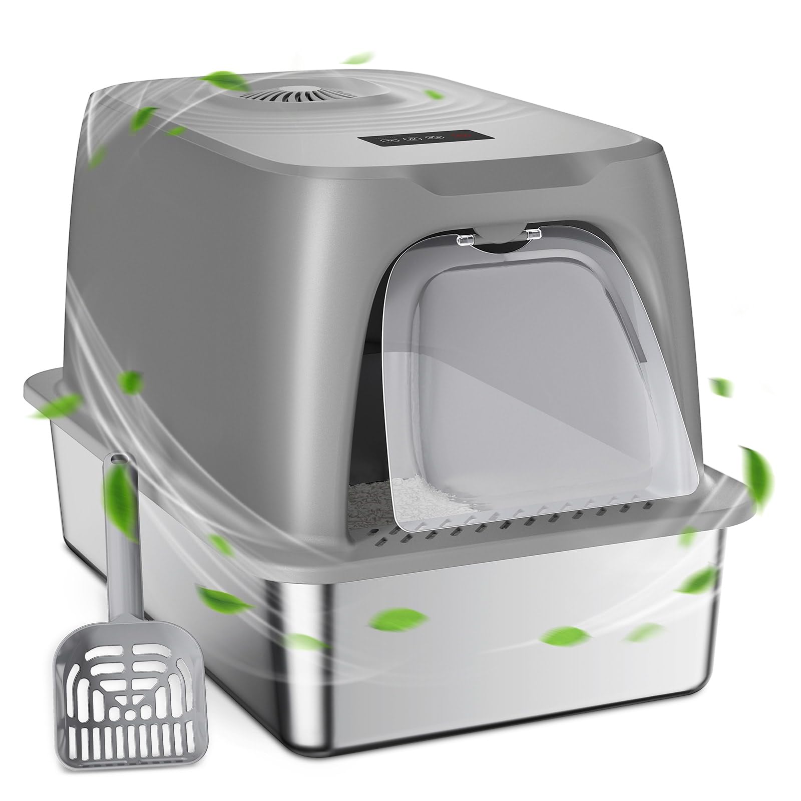 Photo 1 of Enclosed Stainless Steel Litter Box, Extra Large Covered Cat Litter Box for Big Cats, Metal Litter Box with Lid, Easy to Clean, Anti-Urine Leakage, 23.8"L x 16.1"W x 16"H