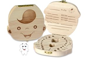 Baby Teeth Box, Lost Tooth Fairy Keepsake Wooden Holder for Kids Souvenir to Keep Childhood Memory (Boys)