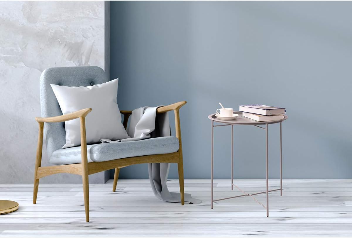 HollyHOME Folding Tray Metal Side Table, Sofa Table Small Round End Tables, Anti-Rust and Waterproof Outdoor or Indoor Snack Table, Accent Coffee Table,（H） 20.28" x（D） 18.11", Grey: Kitchen & Dining