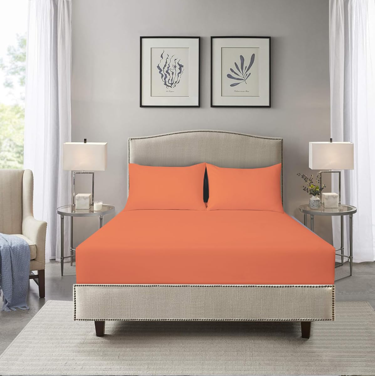 HADI LONDON Microfibre Fitted Sheet Single Double King and Super King - 16 inch (40 cm) Extra Deep Pocket Soft Plain Dyed Brushed Shrinkage and Fade Resistant Bed Sheet (Orange, Double)