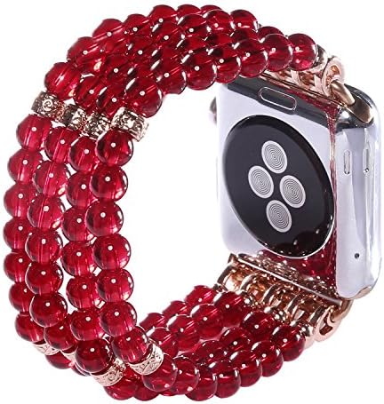 Lybauri 42mm Apple Watch Band, Fashion Handmade Elastic Stretch Faux Pearl Bracelet Replacement Apple Series1/2/3 (Red)