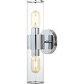 JONATHAN Y 15.5" Chrome/Clear 2-Light Modern Iron LED Wall Sconce for Bathroom Vanity Kitchen Hallway, Clear Acrylic Shade, L