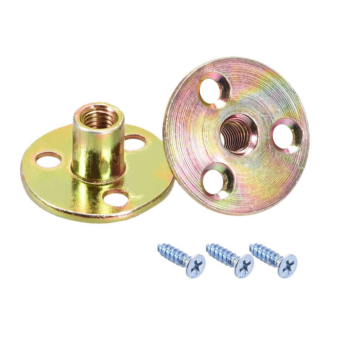 sourcing map M8 Brad Hole Tee Nut Carbon Steel T-Nuts Furniture Hardware Flange Insert Female Thread with Screws 10pcs