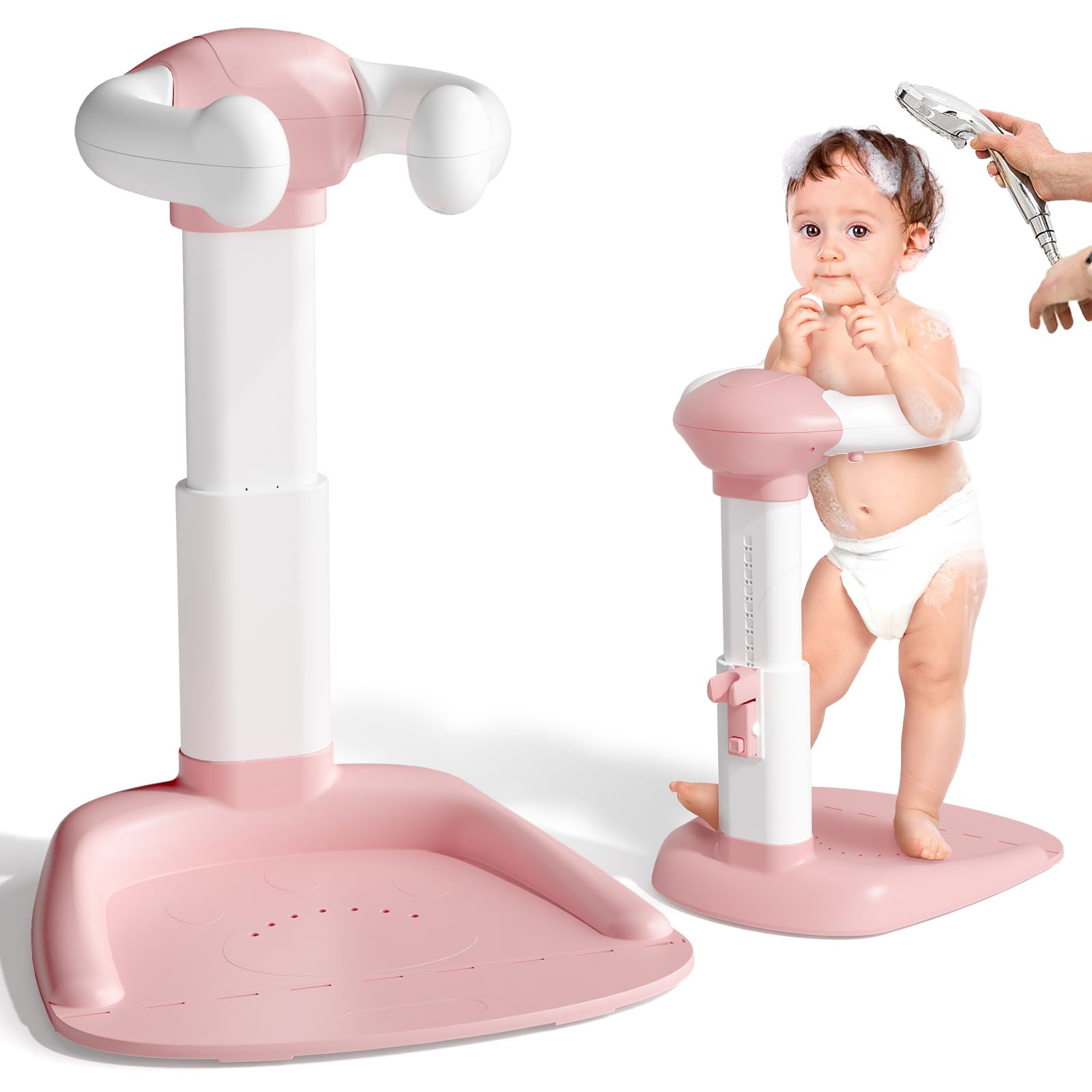 Photo 1 of COOSEYA® Baby Shower Stand, Toddler Bath Stand Support with Thicker Colum, Anti-Pinch, Anti-Slip Base, Adjustable Shower Holder for Toddler Standing Up Themselves, Ideal Gift for Infants 8-36 Months