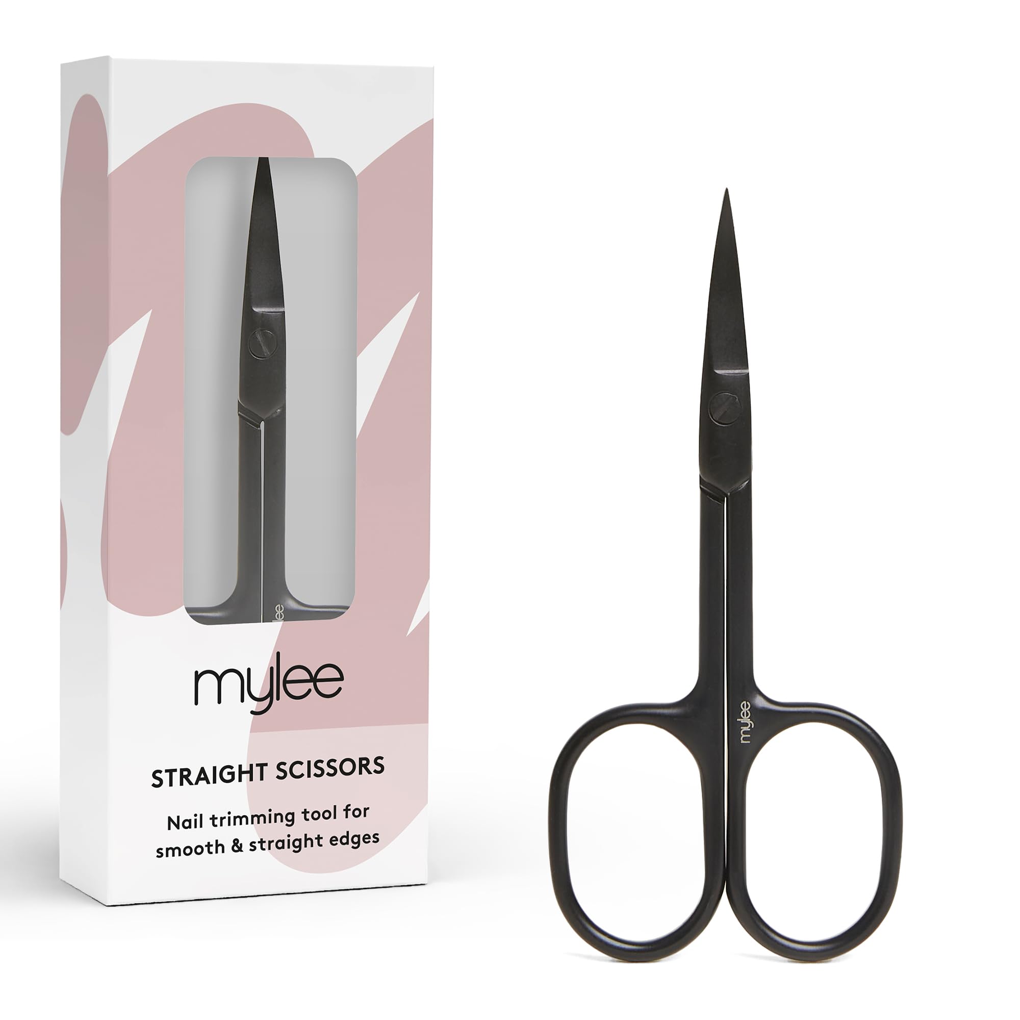 Mylee Straight Edge Scissors – Professional, Sleek, Matte Black, Stainless Steel, Salon-Quality Nail Scissors for Precision Trimming of Nail Edges and Creating Straighter Shapes