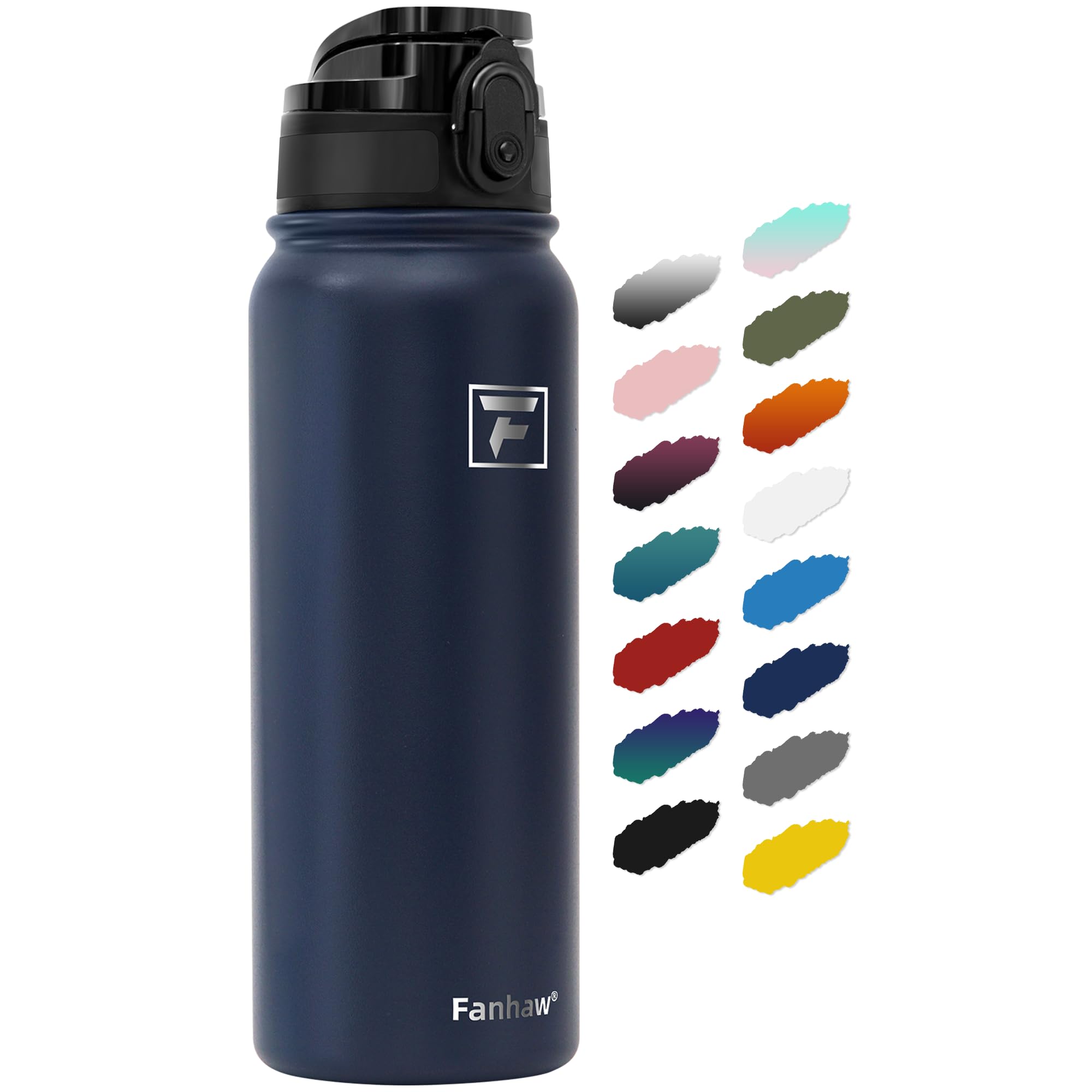 Fanhaw 600 ml Insulated Stainless Steel Water Bottle with 1 Lid (Chug Lid) - for Kids, Women, Men | Leak & Sweat Proof with Anti-Dust Lid (Navy Blue)