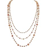 Firstmeet Long Chain Multi Layer Fashion Glass Beads Handmade Necklace for Women