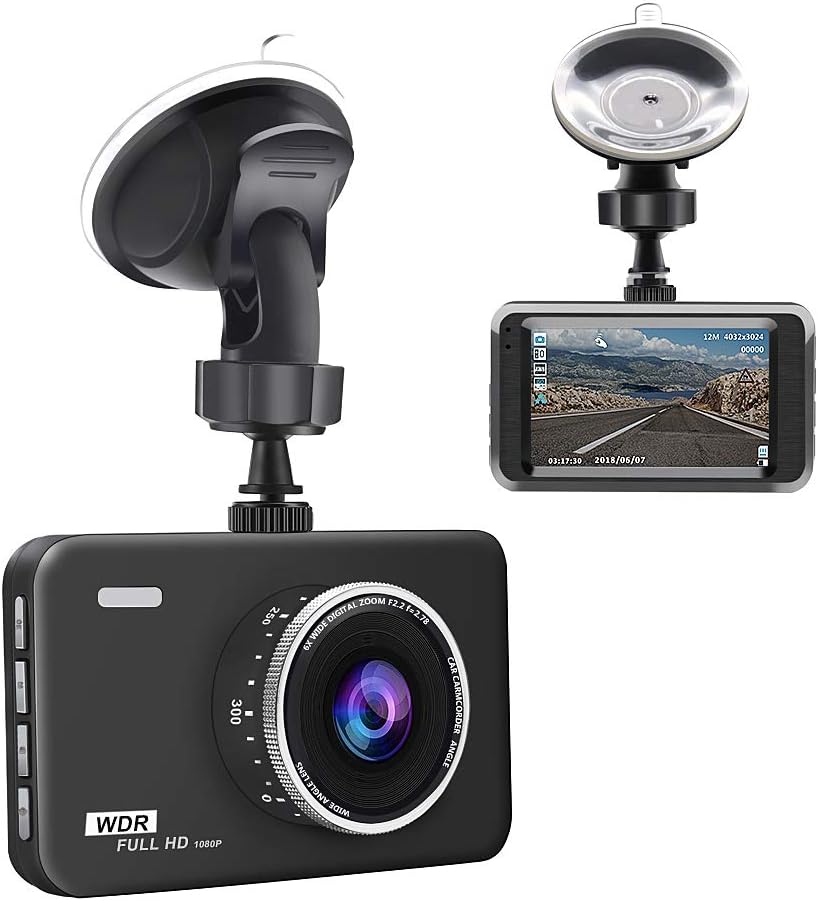 junsun Dash Cam 3 inch LCD Full HD 1080P 140 Degrees Wide Angle Dashboard Camera Car DVR Vehicle Dash Cam with Video Sensor, Loop Recording, Night Vision, G-Sensor, Packing Mode