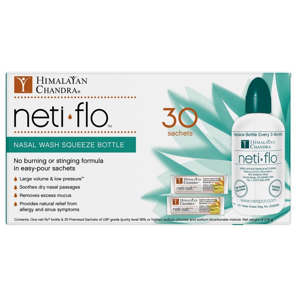 Himalayan Neti Flo Nasal Wash Bottle with 30 Sachets, 10 Ounce