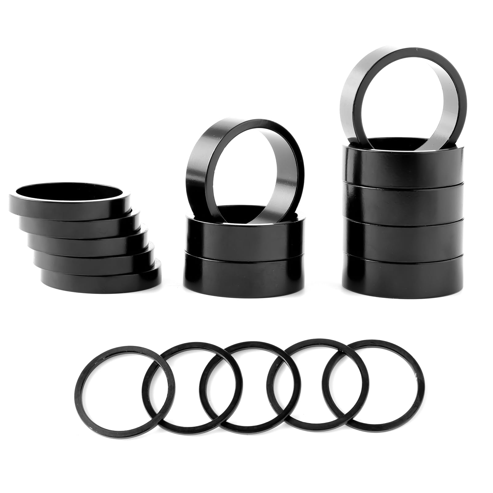 LOCKISH Headset Spacers for Bikes,Headsets Spacer 1 1/8,18 Pcs Aluminum Alloy Headset Stem Spacer Set Fit 1 1/8-Inch Stem for MTB BMX Mountain Road Bikes Cycling 2MM 5MM 10MM,Black